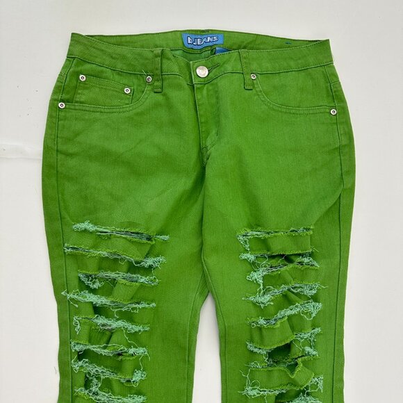 B Keams Distressed Slim Straight Women's size 9 Green Denim Jeans - Picture 2 of 4